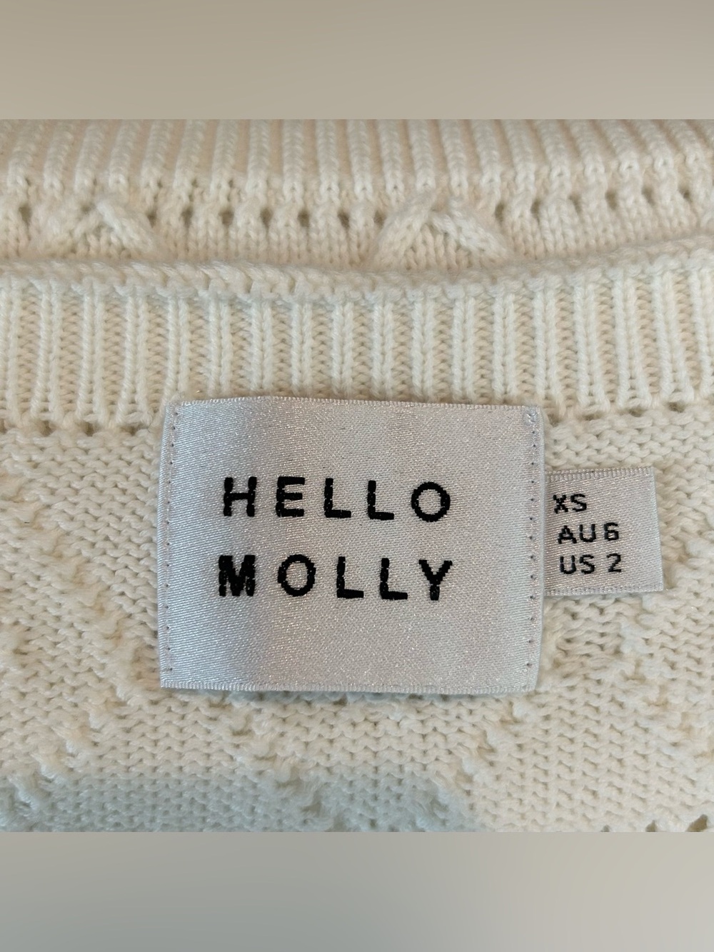 Hello Molly Off White/Cream Knit Dress Size 2 XSmall Beach Boho Crocheted - Picture 4 of 6